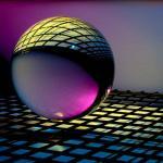 blue and black ball on blue and white checkered textile